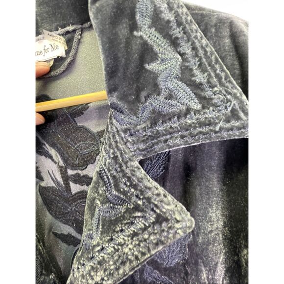 Time for Me Velvet Embroidered Floral Long Sleeve Coat Jacket Blue Large - Picture 6 of 13